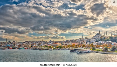 Istanbul, Turkey - November 2020 : Cityscape And The Golden Horn In Autumn, HDR Image