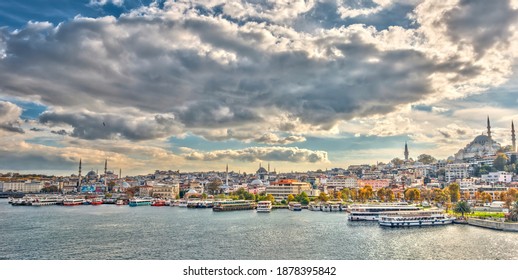 Istanbul, Turkey - November 2020 : Cityscape And The Golden Horn In Autumn, HDR Image