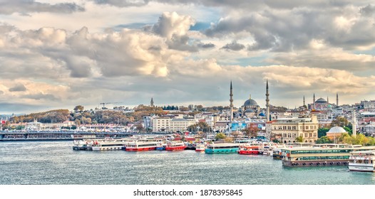 Istanbul, Turkey - November 2020 : Cityscape And The Golden Horn In Autumn, HDR Image