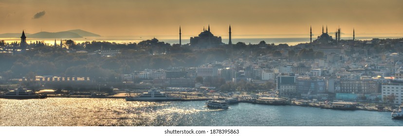 Istanbul, Turkey - November 2020 : Cityscape And The Golden Horn In Autumn, HDR Image