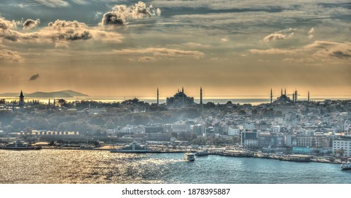 Istanbul, Turkey - November 2020 : Cityscape And The Golden Horn In Autumn, HDR Image