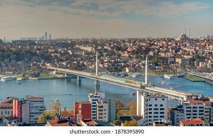 Istanbul, Turkey - November 2020 : Cityscape And The Golden Horn In Autumn, HDR Image