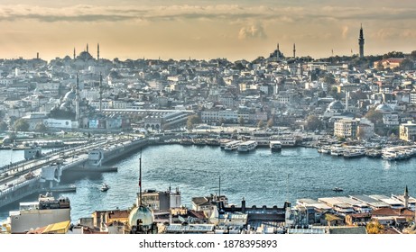 Istanbul, Turkey - November 2020 : Cityscape And The Golden Horn In Autumn, HDR Image