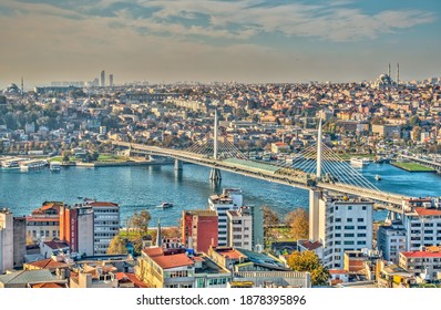 Istanbul, Turkey - November 2020 : Cityscape And The Golden Horn In Autumn, HDR Image