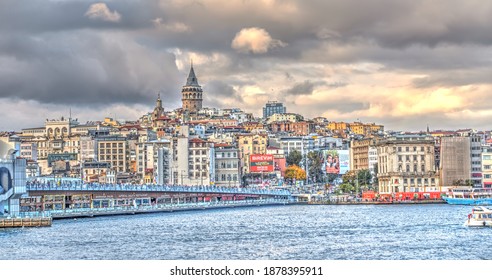 Istanbul, Turkey - November 2020 : Cityscape And The Golden Horn In Autumn, HDR Image