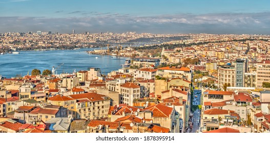 Istanbul, Turkey - November 2020 : Cityscape And The Golden Horn In Autumn, HDR Image