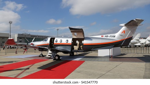 ISTANBUL, TURKEY - OCTOBER 08, 2016: AMAC Aerospace Pilatus PC-12/47E showcases in Istanbul Airshow. Airshow held in Istanbul Ataturk Airport and 162 companies from 38 countries are participated
