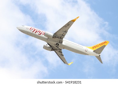 ISTANBUL, TURKEY - OCTOBER 08, 2016: Pegasus Airlines Boeing 737-86J (CN 37745) takes off from Istanbul Ataturk Airport. Pegasus Airlines has 77 fleet size and more than 102 destinations