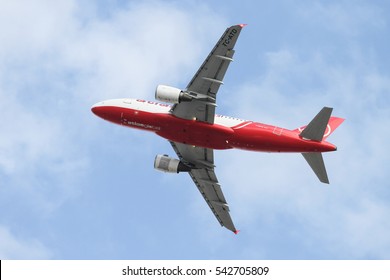 ISTANBUL, TURKEY - OCTOBER 08, 2016: AtlasGlobal Airbus A319-112 (CN 1124) takes off from Istanbul Ataturk Airport. AtlasGlobal has 27 fleet size and 41 destinations