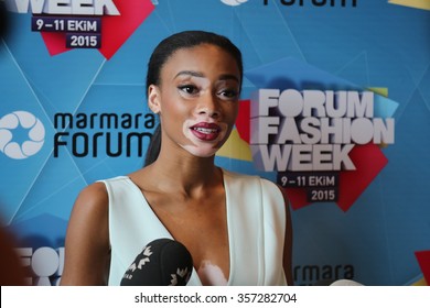 ISTANBUL, TURKEY - OCTOBER 10, 2015: Model Chantelle Brown Young interview after catwalk in Forum Fashion Week