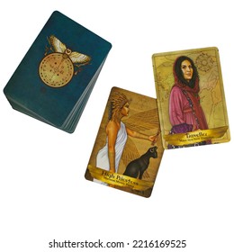 Istanbul, Turkey - October 18, 2022: Angels And Ancestors Oracle Cards For Divine Guidance, Wisdom And Healing. Tarot Mind Reading Prediction Pagan Deity Future Telling Shaman Divination Prophecy Card