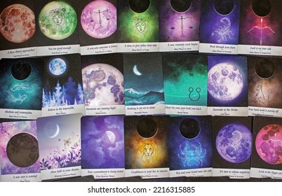 Istanbul, Turkey - October 18, 2022: Moonology Oracle Tarot Cards Deck. Divine Moon Guidance, Wisdom And Healing. Tarot Mind Reading Prediction Future Telling Divination Prophecy Card For Manifesting