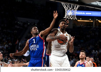 ISTANBUL / TURKEY, OCTOBER 24, 2019: Jordan Mickey And Rodrigue Beaubois In Action During EuroLeague 2019-2020 Round 4 Basketball Game Between Anadolu Efes And Real Madrid At Sinan Erdem Dome.