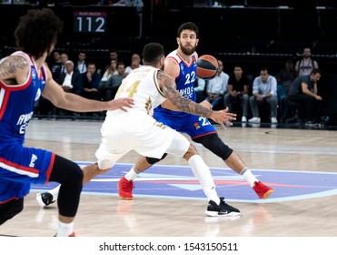 ISTANBUL / TURKEY, OCTOBER 24, 2019: Vasilije Micic And Jeffery Taylor In Action During EuroLeague 2019-2020 Round 4 Basketball Game Between Anadolu Efes And Real Madrid At Sinan Erdem Dome.