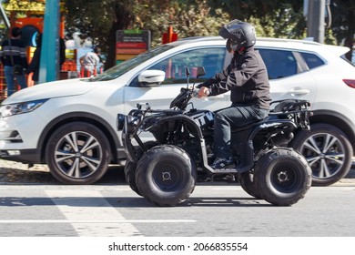 Istanbul Turkey, October 26, 2021, An Atv Quad Biker On The Roads Of Istanbul, Road, Street Legal Quads, Istanbl Cityscape