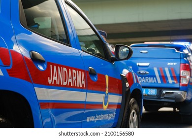 Istanbul, Turkey - October 29, 2021: Close Up Shot Of Gendarmerie Vehicle. Gendarme Title. Editorial Shot In Istanbul Turkey.