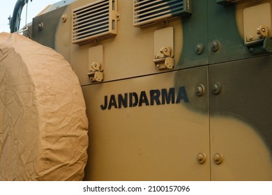 Istanbul, Turkey - October 29, 2021: Close Up Shot Of Gendarmerie Vehicle. Gendarme Title. Editorial Shot In Istanbul Turkey.