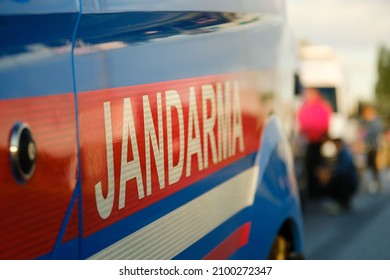 Istanbul, Turkey - October 29, 2021: Close Up Shot Of Gendarmerie Vehicle. Gendarme Title. Editorial Shot In Istanbul Turkey.