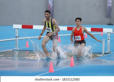 ISTANBUL, TURKEY - SEPTEMBER 05, 2020: Athletes Running 3000 Metres Steeplechase During Turkish Athletics Championships