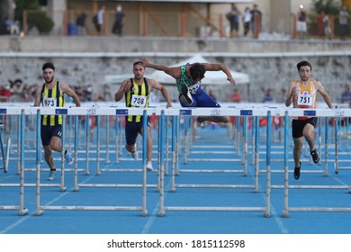 ISTANBUL, TURKEY - SEPTEMBER 05, 2020: Athletes Running 100 Metres Hurdles During Turkish Athletics Championships