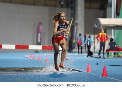 ISTANBUL, TURKEY - SEPTEMBER 12, 2020: Athletes Running 3000 Metres Steeplechase During Balkan U20 Athletics Championships