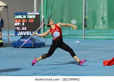 ISTANBUL, TURKEY - SEPTEMBER 12, 2020: Undefined athlete javelin throwing during Balkan U20 Athletics Championships