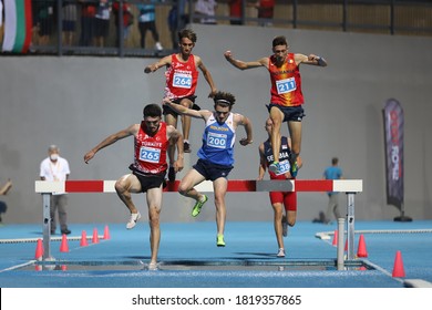 ISTANBUL, TURKEY - SEPTEMBER 13, 2020: Athletes Running 3000 Metres Steeplechase During Balkan U20 Athletics Championships