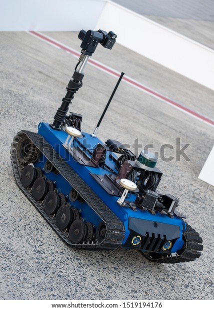 ISTANBUL, TURKEY, SEPTEMBER 19, 2019: KAPLAN Unmanned\
Ground Vehicle by Aselsan on display at Teknofest 2019 air and\
technology show. 