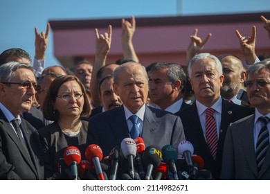 Istanbul, Turkey - September 25, 2012: MHP Chairman Devlet Bahçeli Visited The Prisoners Arrested In The Ergenekon Case. He Made A Press Release After The Visit.