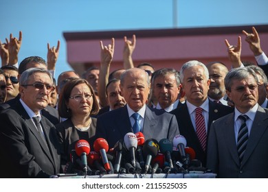 Istanbul, Turkey - September 25, 2012: MHP Chairman Devlet Bahçeli Visited The Prisoners Arrested In The Ergenekon Case. He Made A Press Release After The Visit.