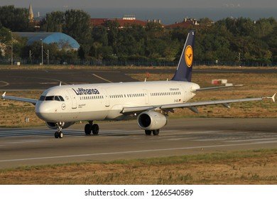ISTANBUL, TURKEY SEPTEMBER 6, 2012 Lufthansa Airlines Airplane Taxiing At Atatürk International Airport