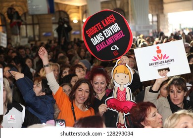 ISTANBUL, TURKEY-FEBRUARY 14 : Unidentified Women Participated To '1 Billion Rising' Dance Event To Protest Violence Against Women On ValentineÂ?Â?s Day On December 14, 2013 In Istanbul,Turkey.