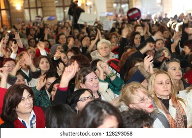 ISTANBUL, TURKEY-FEBRUARY 14 : Unidentified Women Participated To '1 Billion Rising' Dance Event To Protest Violence Against Women On ValentineÂ?Â?s Day On December 14, 2013 In Istanbul,Turkey.