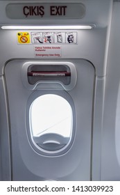 Istanbul, Turkey-may 04, 2019: Sabiha Gokcen International Airport, Pegasus Aircraft  Exit Door