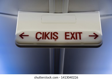 Istanbul, Turkey-may 04, 2019: Sabiha Gokcen International Airport, Pegasus Aircraft  Exit Door