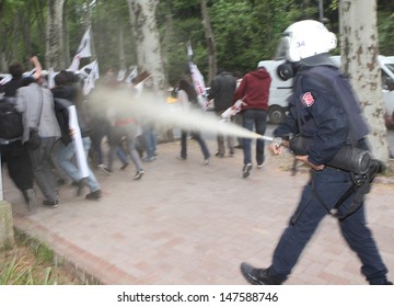 ISTANBUL, TURKEY-MAY 9: Turkish Police Dispersed Student Protesters Who Protest Turkish Prime Minsiter Recep Tayyip Erdogan On May 9, 2013 In Istanbul, Turkey.  