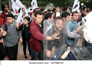 ISTANBUL, TURKEY-MAY 9: Turkish Police Dispersed Student Protesters Who Protest Turkish Prime Minsiter Recep Tayyip Erdogan On May 9, 2013 In Istanbul, Turkey.  