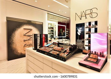 Istanbul/Turkey, December 2019; Shop NARS Brand Cosmetics Luxury Cosmetics Store. NARS Cosmetics Sit On Display. Interior View Of Nars Branded Cosmetic Shop. Inside A Nars Shop.