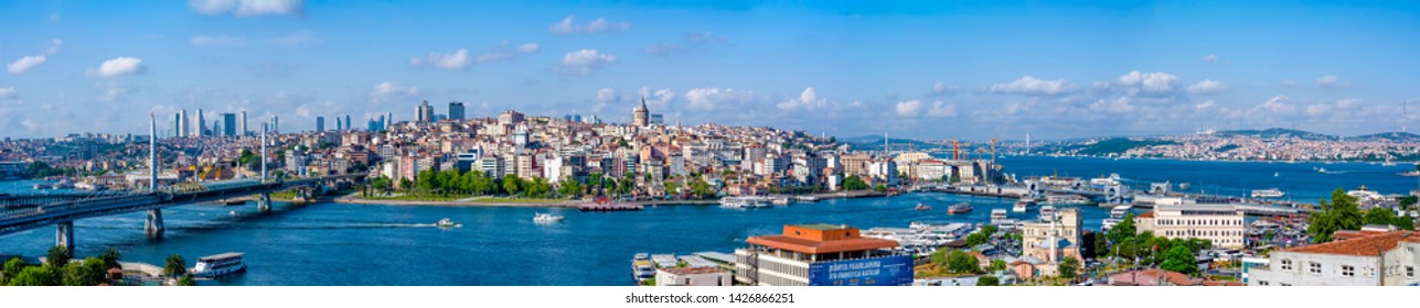 Istanbul/Turkey- June 14,2019 :  Galata Tower, Galata Bridge, Karakoy district and Golden Horn, istanbul – Turkey