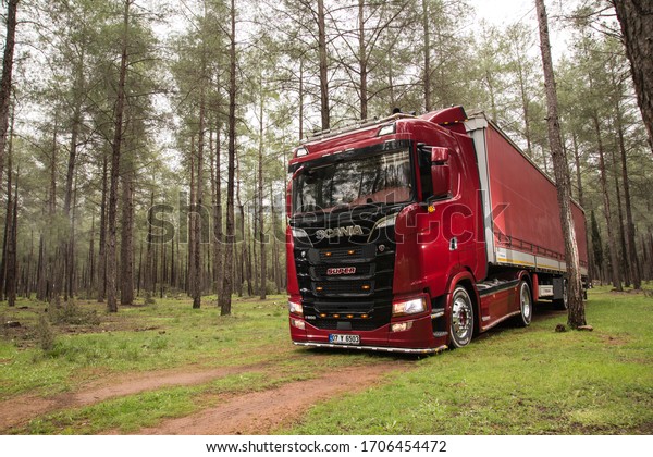 Istanbul/Turkey - March 26 2019 : Scania is a\
major Swedish manufacturer of commercial vehicles specifically\
heavy trucks and\
buses.