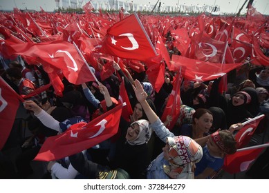 ISTANBUL,TURKEY,24 OCTOBER 2015, Supporters Of Justice And Development Party (AKP) Rally In Istanbul.
