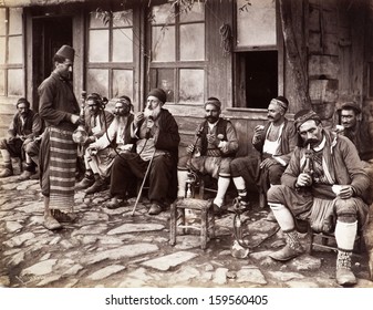 ISTANBUL-Turkey,Circa 1900's : Old Photo.Street Cafe In Istanbul 