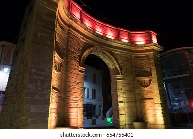 ISTR, FRANCE - MAY 31 2017. Allée Jean Jaurès At Night. Arch At Night.