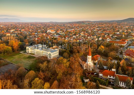 Istvan Karolyi's castle in Fot, Hungary. Next to Budapest city. 
Great park with trees and lakes, old building.  Stock fotó © 