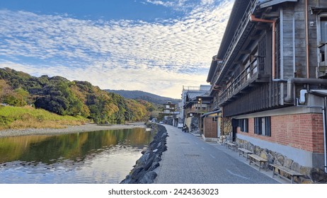Isuzu river, it flows through Ise Shrine and runs parrellel to Oharaimachi.