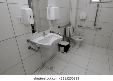 itaberaba, bahia, brazil - june 3, 2023: bathroom with handrail for accessibility in a public hospital in the city of Itaberaba. - Shutterstock ID 2315250883