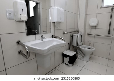 itaberaba, bahia, brazil - june 3, 2023: bathroom with handrail for accessibility in a public hospital in the city of Itaberaba. - Shutterstock ID 2315250885