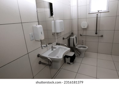 itaberaba, bahia, brazil - june 3, 2023: bathroom with handrail for accessibility in a public hospital in the city of Itaberaba. - Shutterstock ID 2316181379