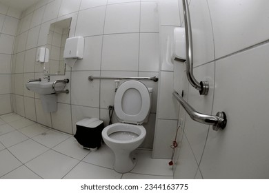 itaberaba, bahia, brazil - june 3, 2023: bathroom with handrail for accessibility in a public hospital in the city of Itaberaba. - Shutterstock ID 2344163775