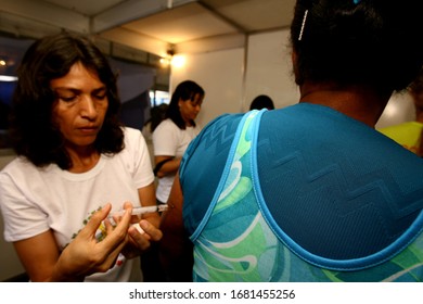 Itabuna, Bahia / Brazil - November 30, 2011: Person Is Seen Having Yellow Fever Vaccine During Health Fair In The City Of Itabuna. 